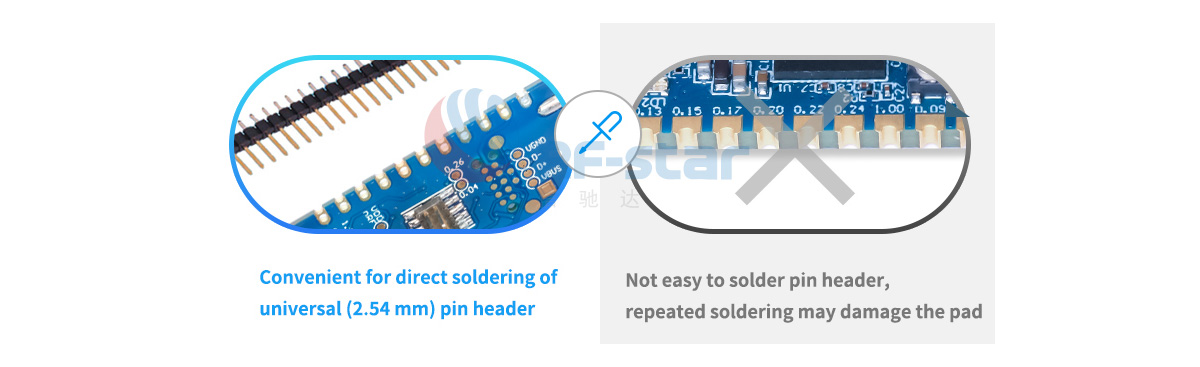Comparision between original nRF52840 Dongle and RF-star nRF52840 Dongle in pins